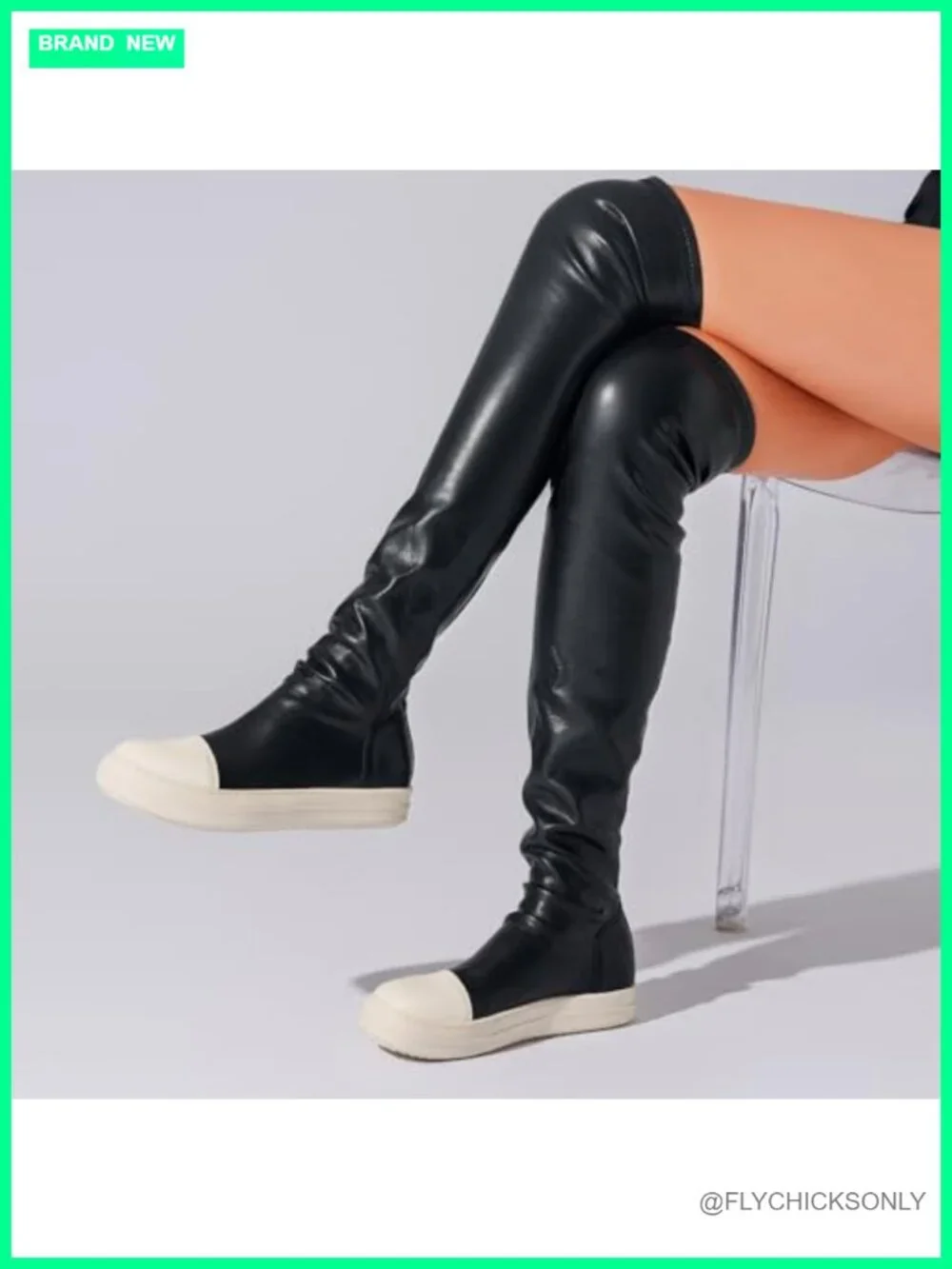 Women's Flat Over The Knee Boots Round Toe Pull On Vegan PU Leather